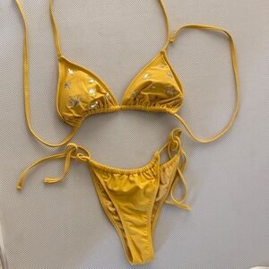 Yellow 2 piece Bikini with Embroidered Detailed